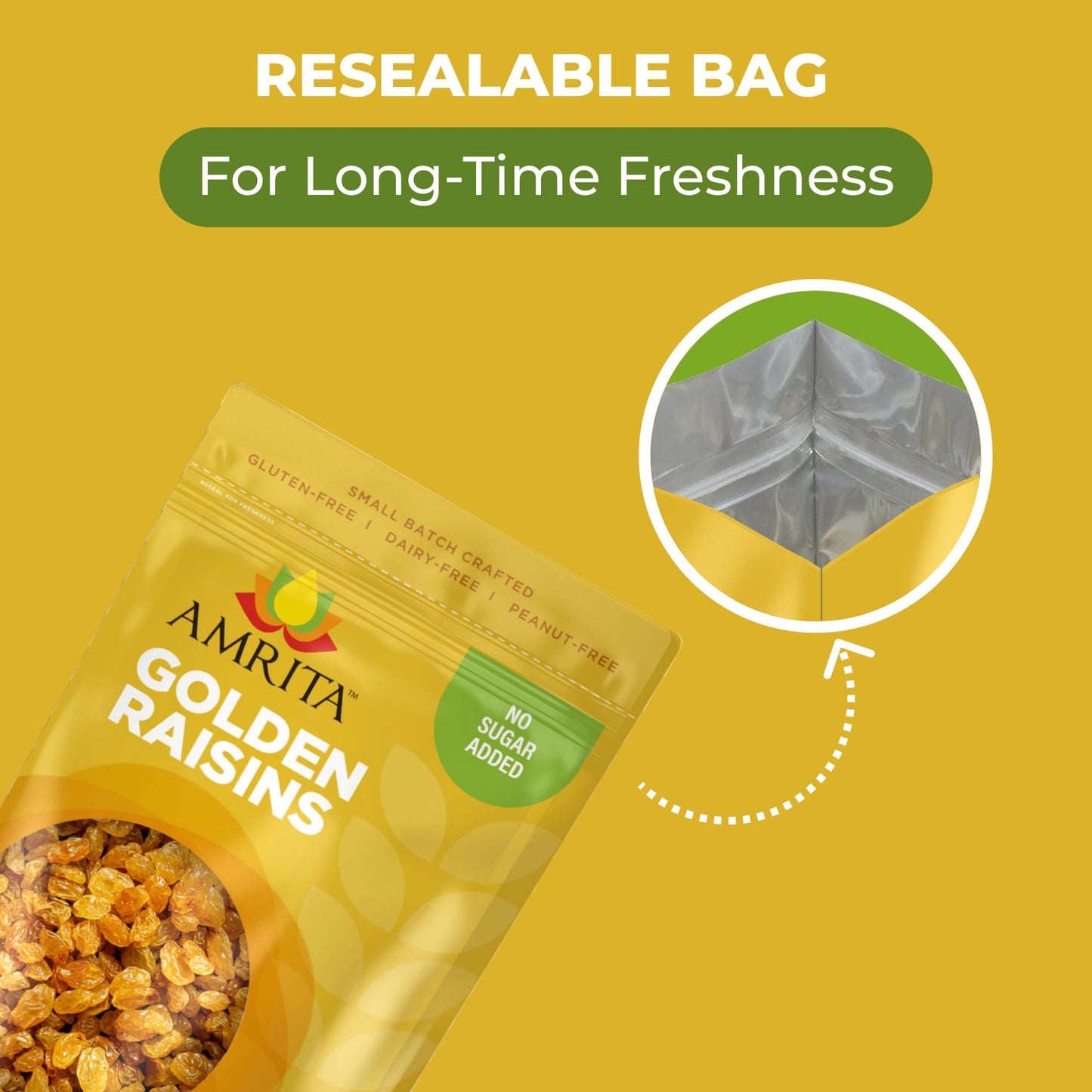 Amrita Golden Raisins, No Added Sugar, Gluten Free, 4 lb Resealable Bag, Yellow and White, Vegan Snacks