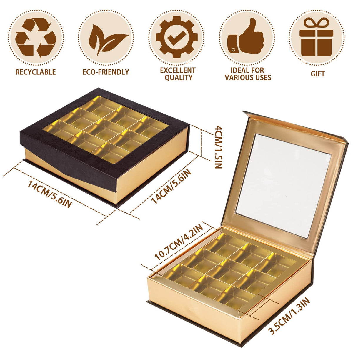Chocolate Boxes Packaging Empty, Truffle Boxes With Dividers, Chocolate Box With Window And Magnetic Closure For Handmade Chocol
