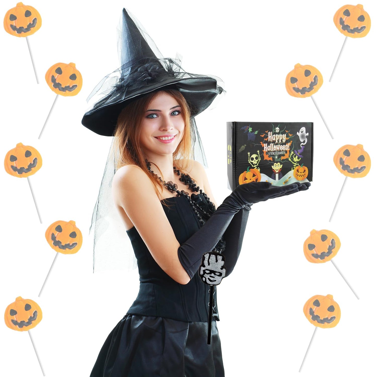 Fruidles Halloween Pumpkin Lollipop Suckers Candy, Spooky, Goody Bag Fillers, Individually Wrapped (24-Pack)