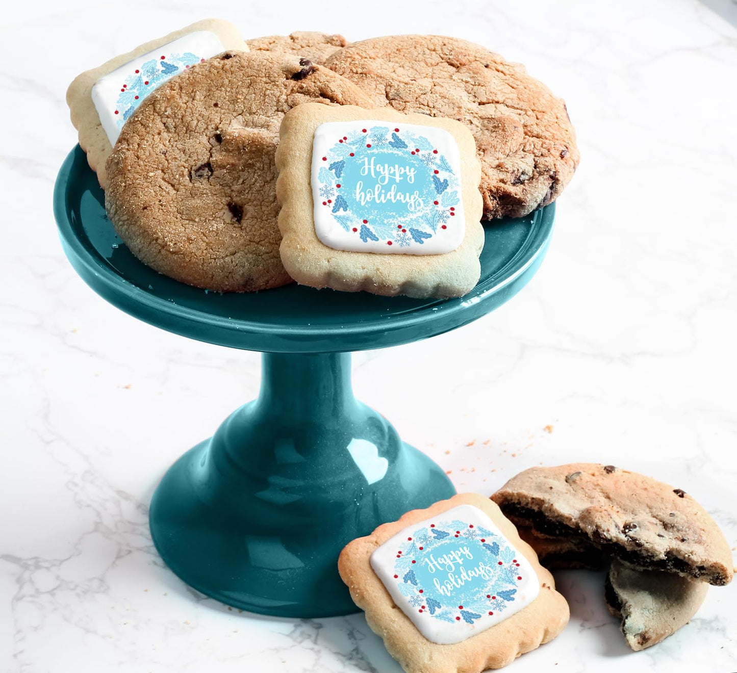 Happy Holidays Gift Basket Cookies Chocolate Chip Cookie Fudge Filled For Men Women Kids | INDIVIDUALLY WRAPPED | Large Cookies