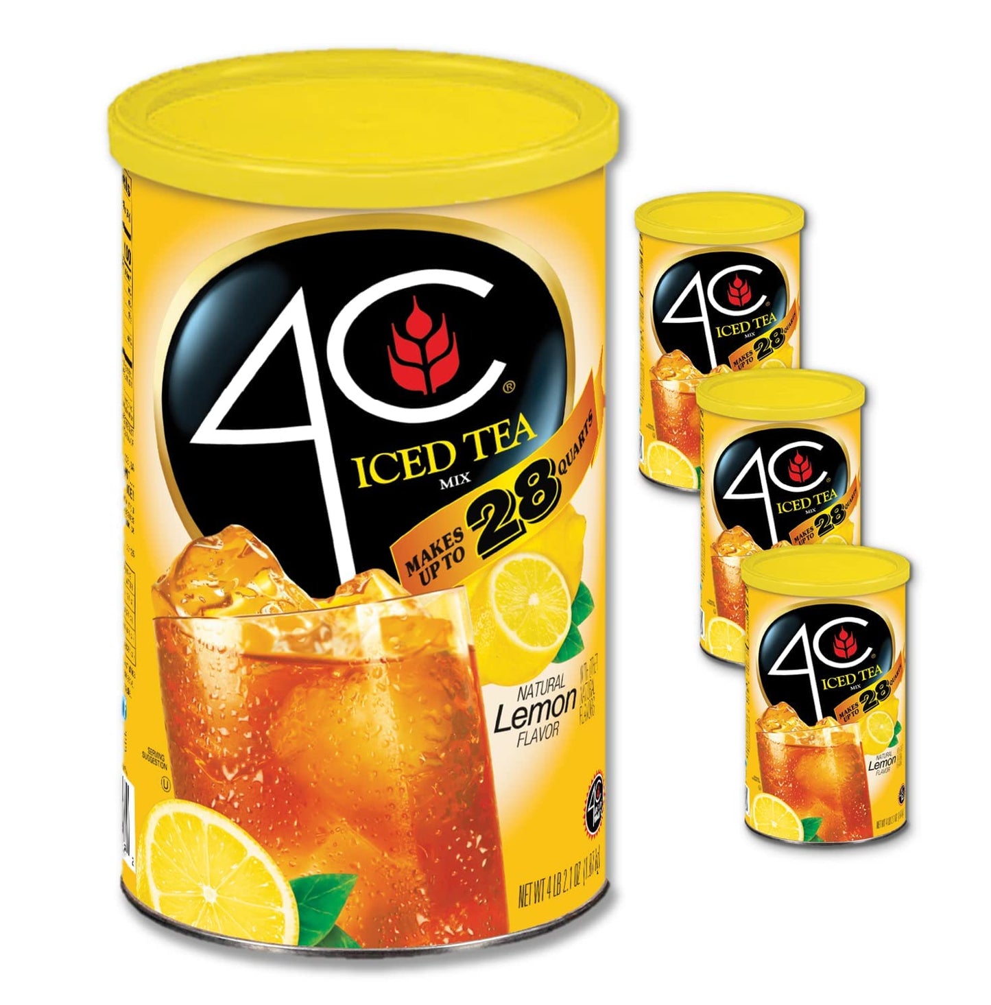 4C Powdered Drink Mix, Lemon Tea, Family Size Cannister, 28 Quarts (Pack of 3)