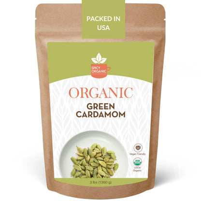 SPICY ORGANIC Green Cardamom Pods - 3 lb - Whole Cardamon Seeds for Authentic Spice Flavor, Natural Cardamon Pod for Tea, Cookin