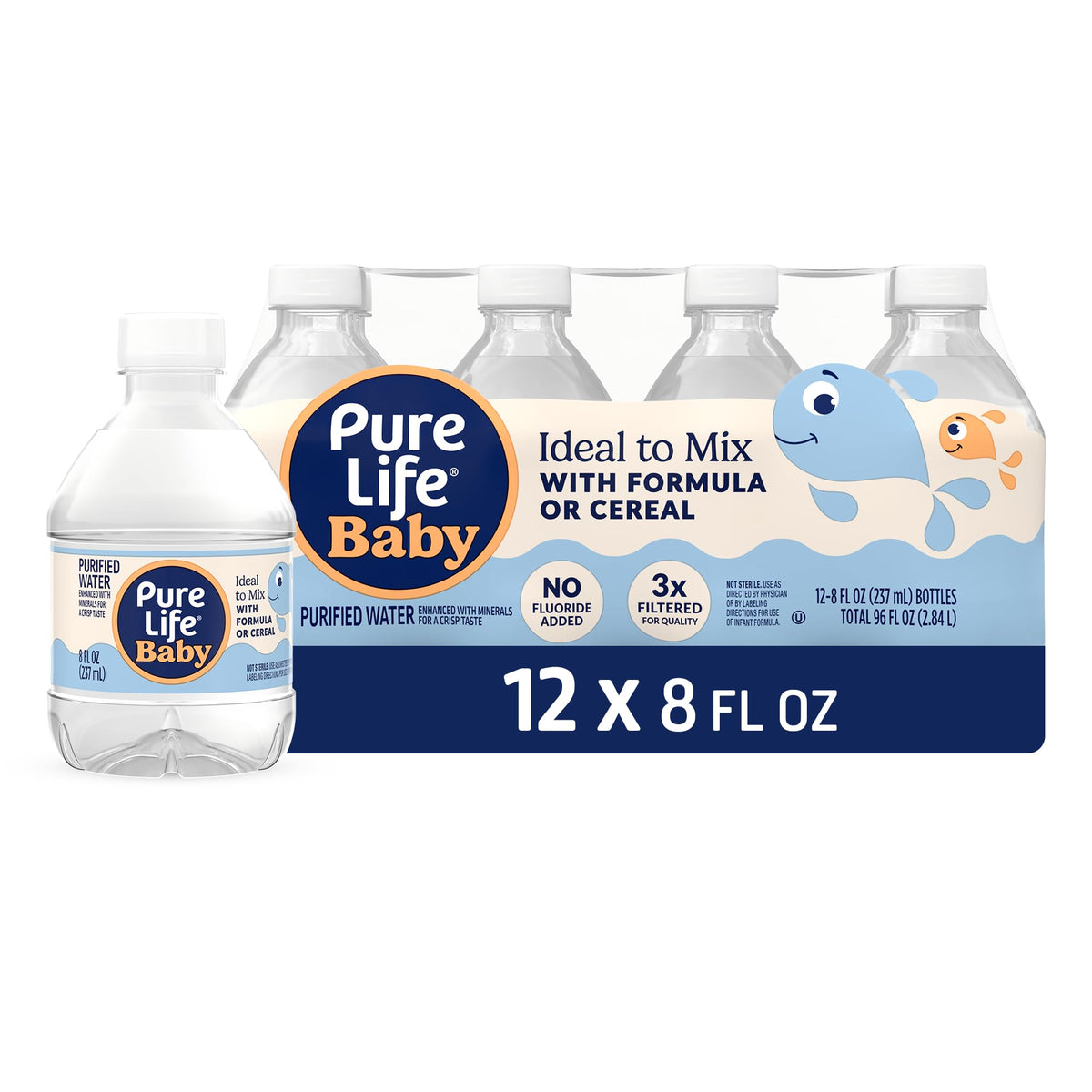Pure Life Baby, Purified Water with Minerals Added for Taste, Ideal to Mix with Formula or Cereal  No Fluoride Added & 3x Filte