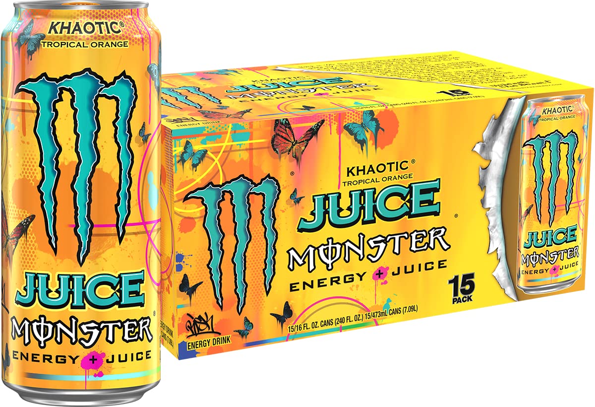 Monster Energy Juice Monster Khaotic Tropical Orange Energy + Juice Energy Drink 16 Ounce (Pack of 15)