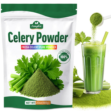 Fangkic Pure Celery Powder 20 oz  Fresh Celery Juice Powder for Drink  1.25 lb / 70 Servings per Pack with a Spoon  100% Natural  Vegan  Gluten Free  UltraFine Cold Pressed  for Baking  Smoothie  Cooking