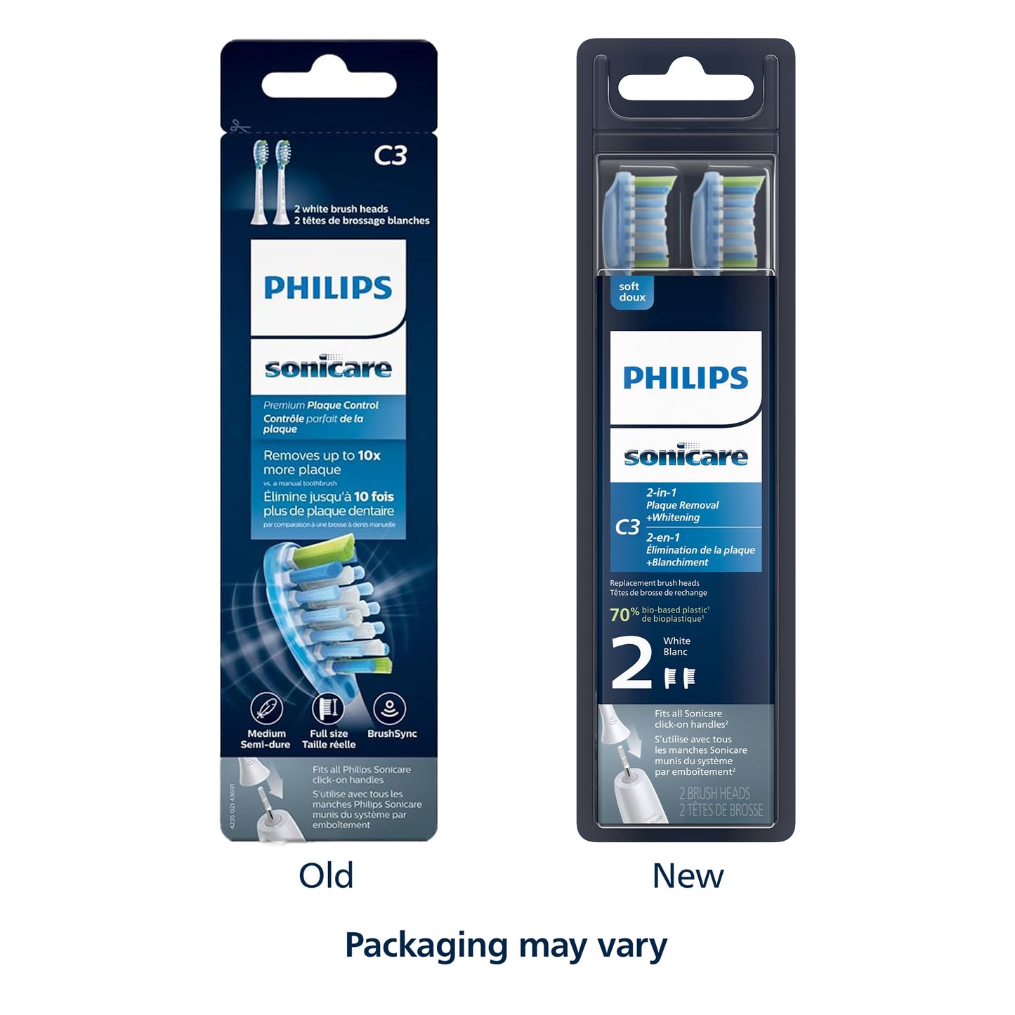 Philips Sonicare Genuine C3 Premium Plaque Control Replacement Toothbrush Heads, 2 Brush Heads, White, Hx9042/65