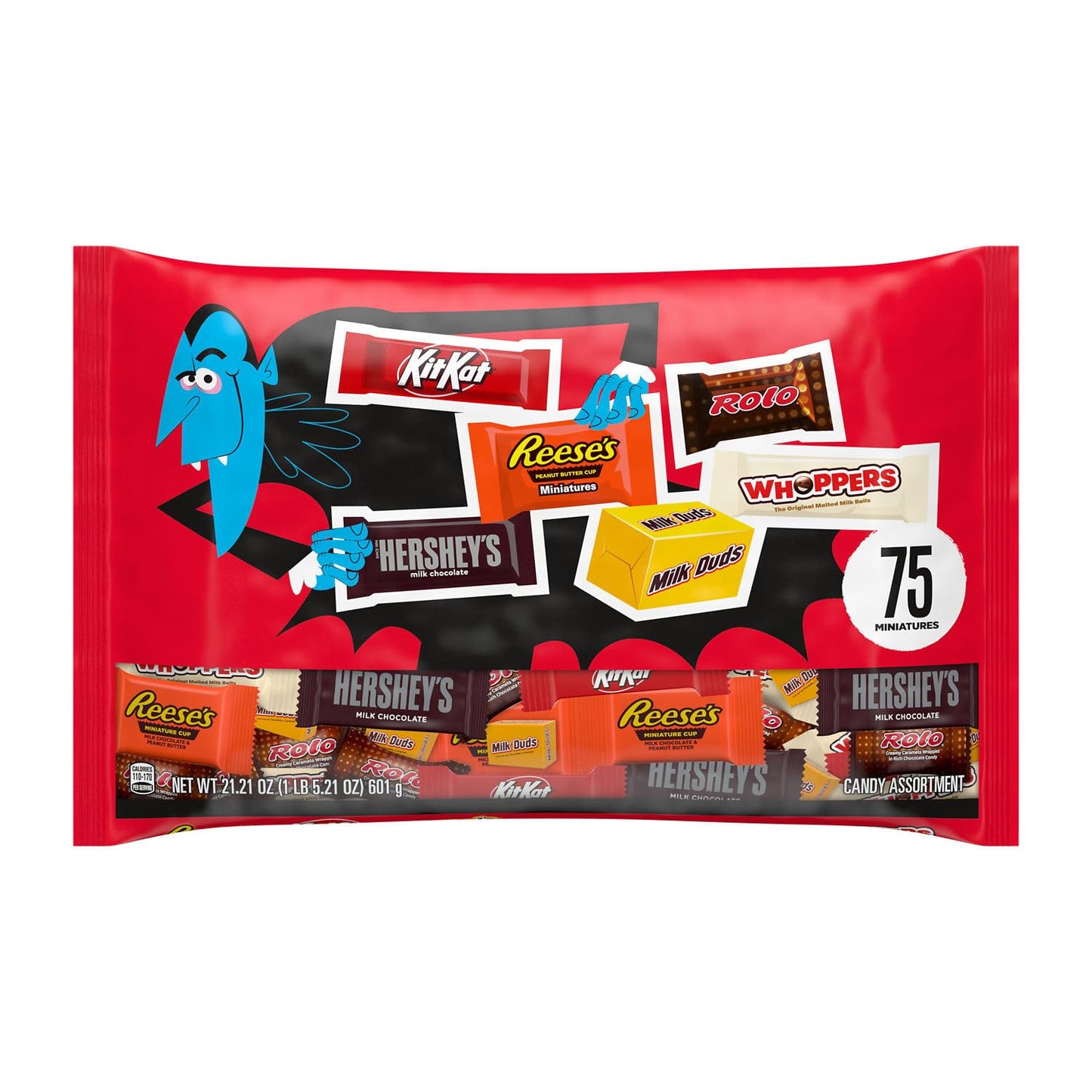 HERSHEYS Miniatures Assorted Flavored, Halloween Candy Bag, 21.21 oz (75 Pieces)