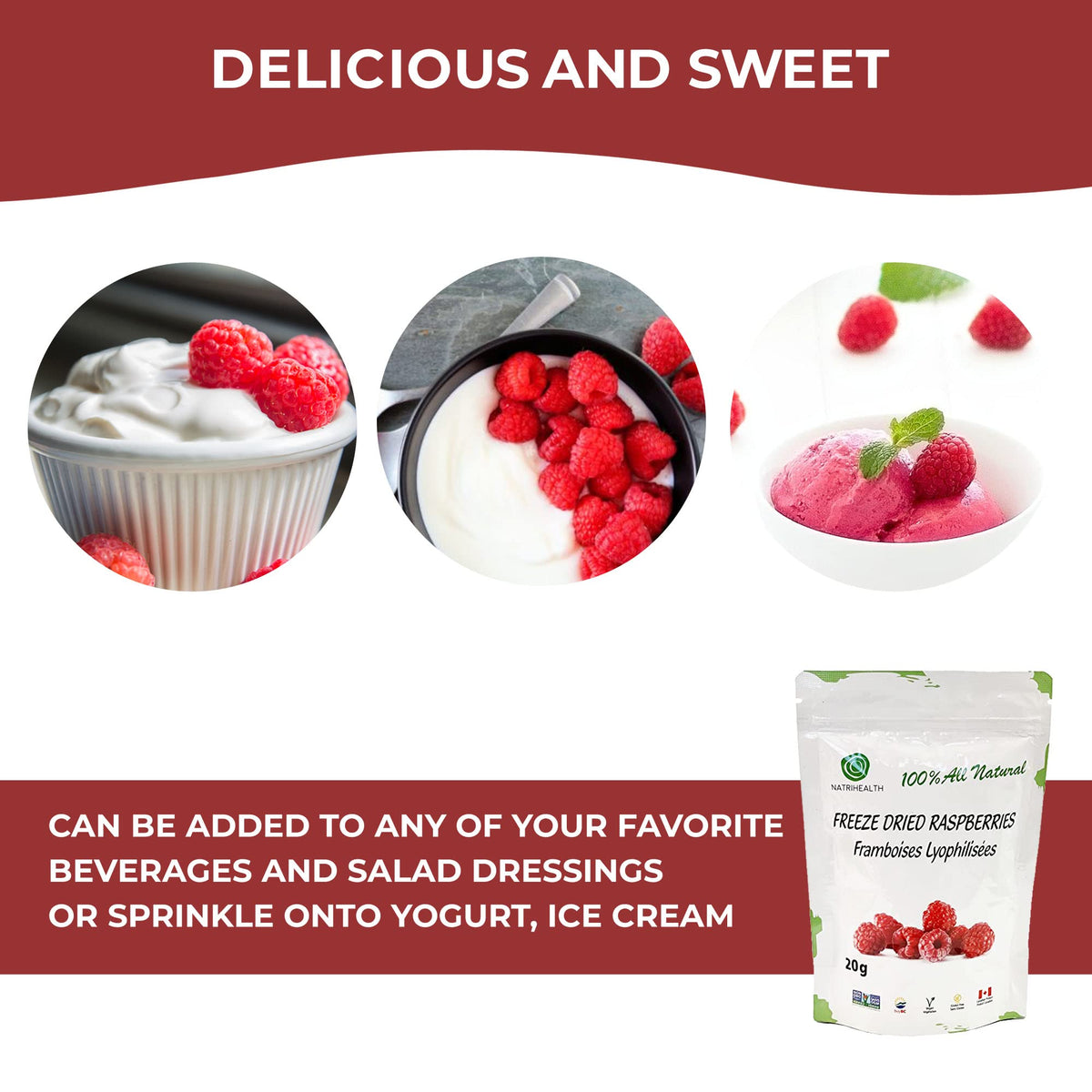 100% Canada Raspberries - Natrihealth Freeze Dried Raspberries 20G