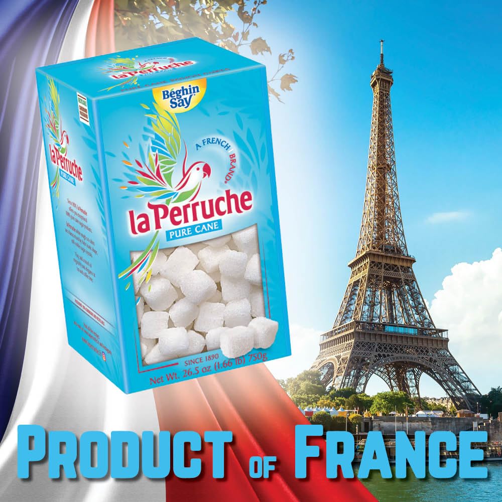 La Perruche Pure Cane White Sugar Cubes, Pack of 2, 750g (1.65lb) - Ideal for Teas