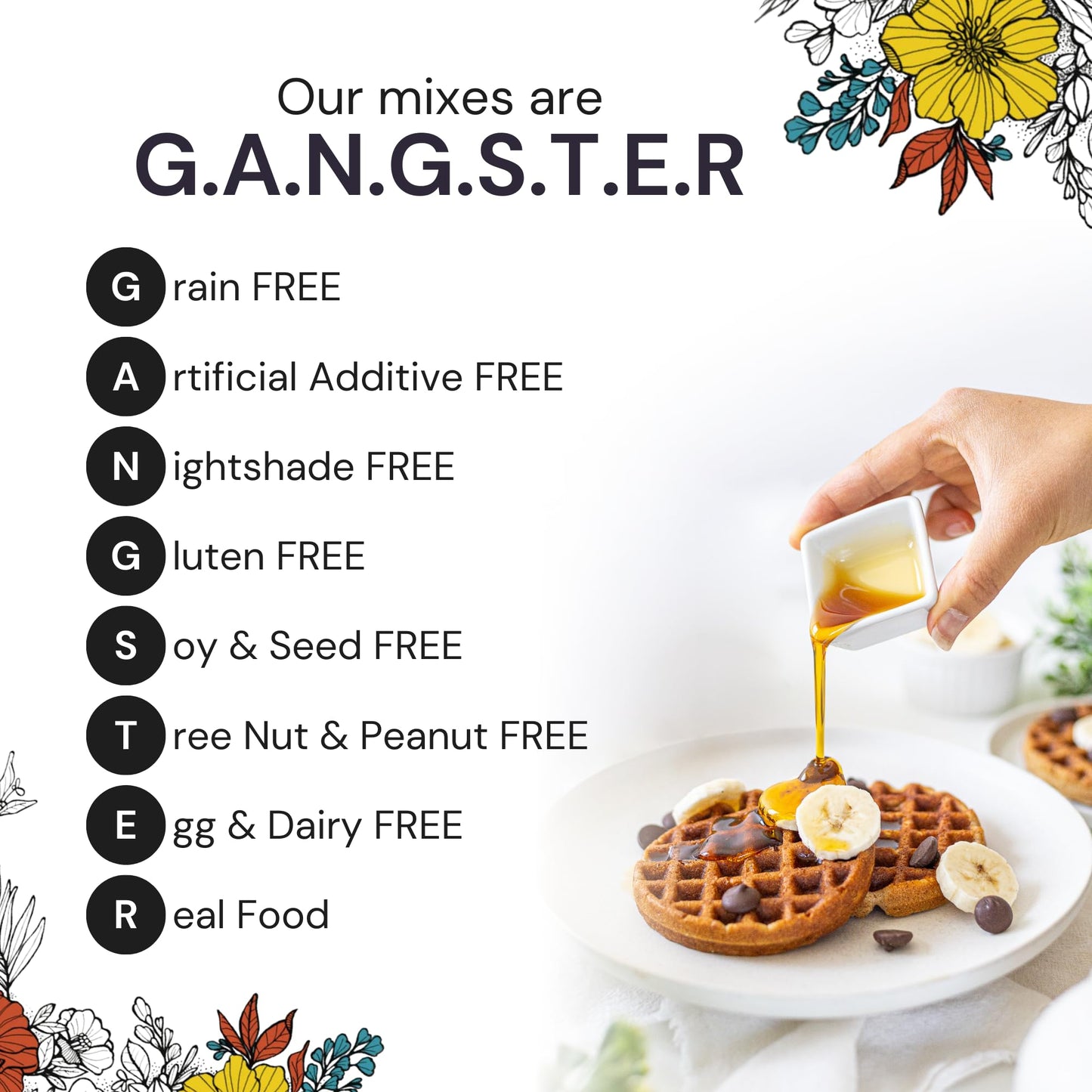 eat G.A.N.G.S.T.E.R. Vegan Pancake & Waffle Mix - Grain-Free, Allergy-Friendly, 8.9 oz (Pack of 3)