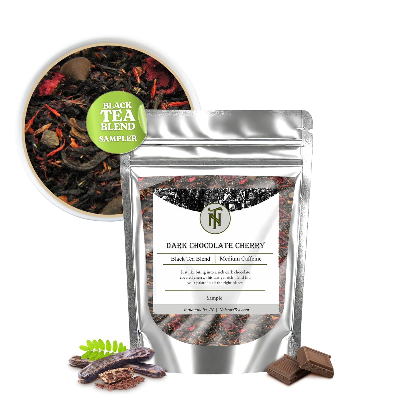 Nelsons Tea Dark Chocolate Cherry Herbal Loose Leaf Tea - Pu-erh Black Tea with Chocolate & Cherry - Sample 0.5 Oz