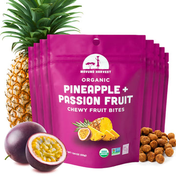 Mavuno Harvest Organic Fruit Snacks - Chewy Fruit Bites - Healthy Food For Kids & Adults - Ethically Sourced, Non-Gmo, No Preservatives - Pineapple & Passionfruit - 1.94-Oz. Snack Packs, Pack Of 8