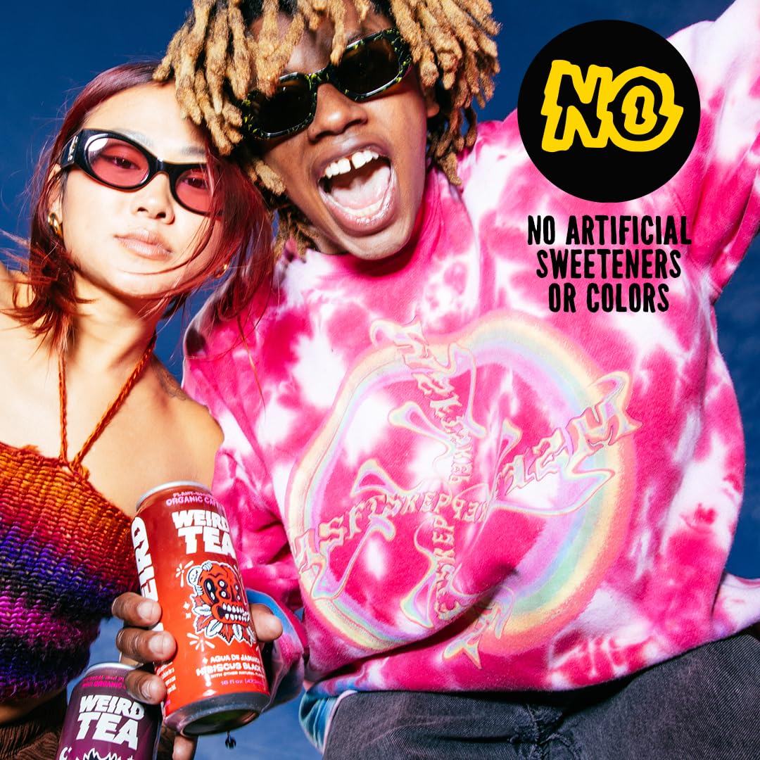 WEIRD Organic Hibiscus Black Tea, 16oz Cans, 160mg Caffeine, Pack of 12 - Bold & Refreshing Energy Drink Alternative