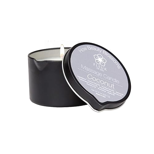 Massage Oil Candle By Fleur De Spa - All Natural - 6Oz With Pour Spout Made In Usa (Coconut)