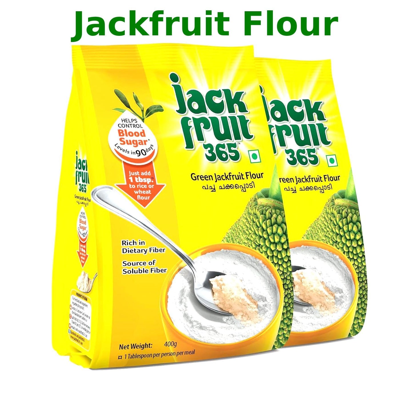 Generic Jackfruit Flour - Gluten Free, Vegan, Low Glycemic, Rich in Fiber - Pack of 2, 400g