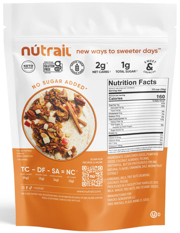 Nutrail Nut Granola Cereal, Cinnamon Pecan, No Sugar Added, Gluten Free, Grain Free, Keto, Low Carb, Healthy Breakfast 8 Oz. 3 C