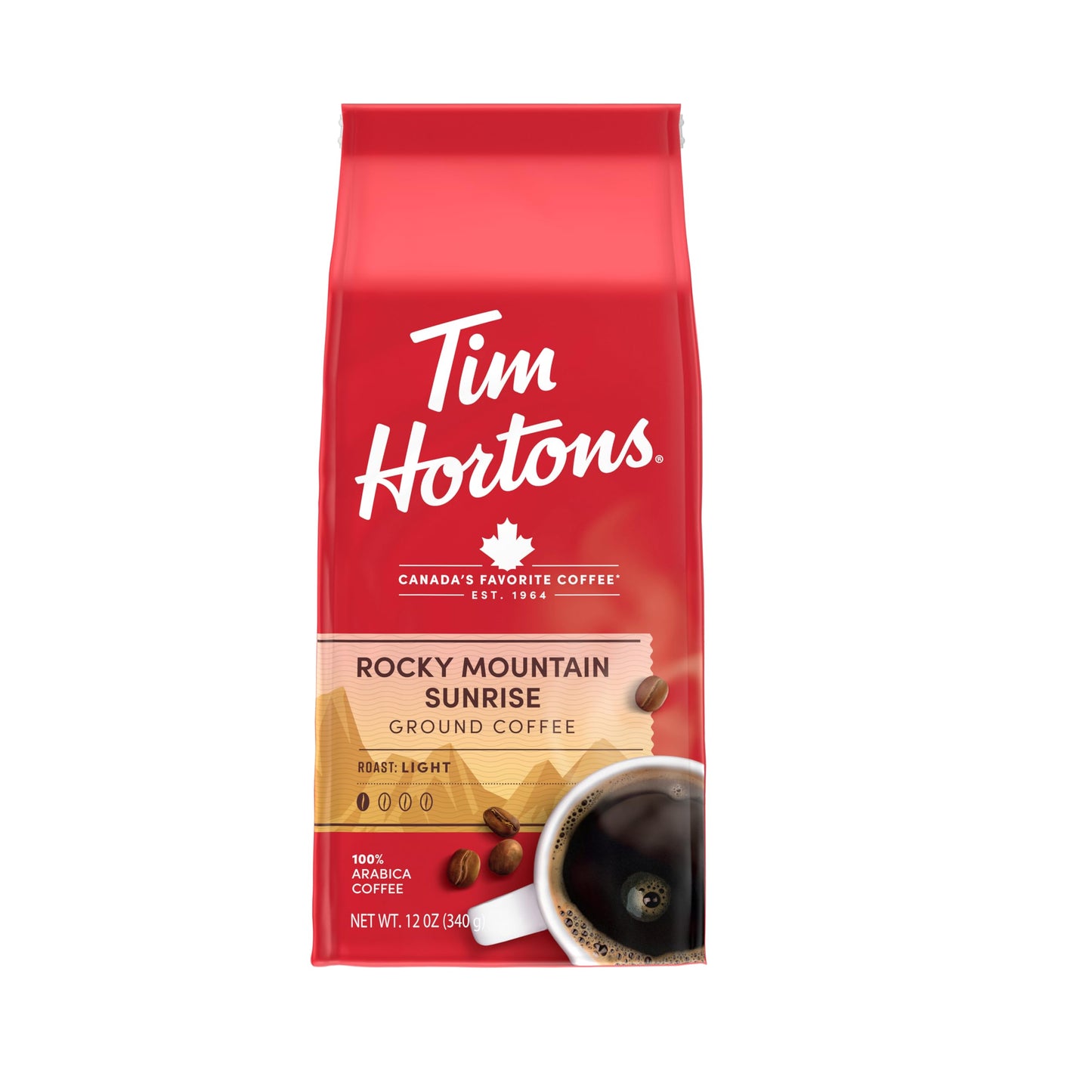 Tim Hortons 12oz Ground Bag  Light Roast Rocky Mountain Sunrise 100% Arabica Coffee