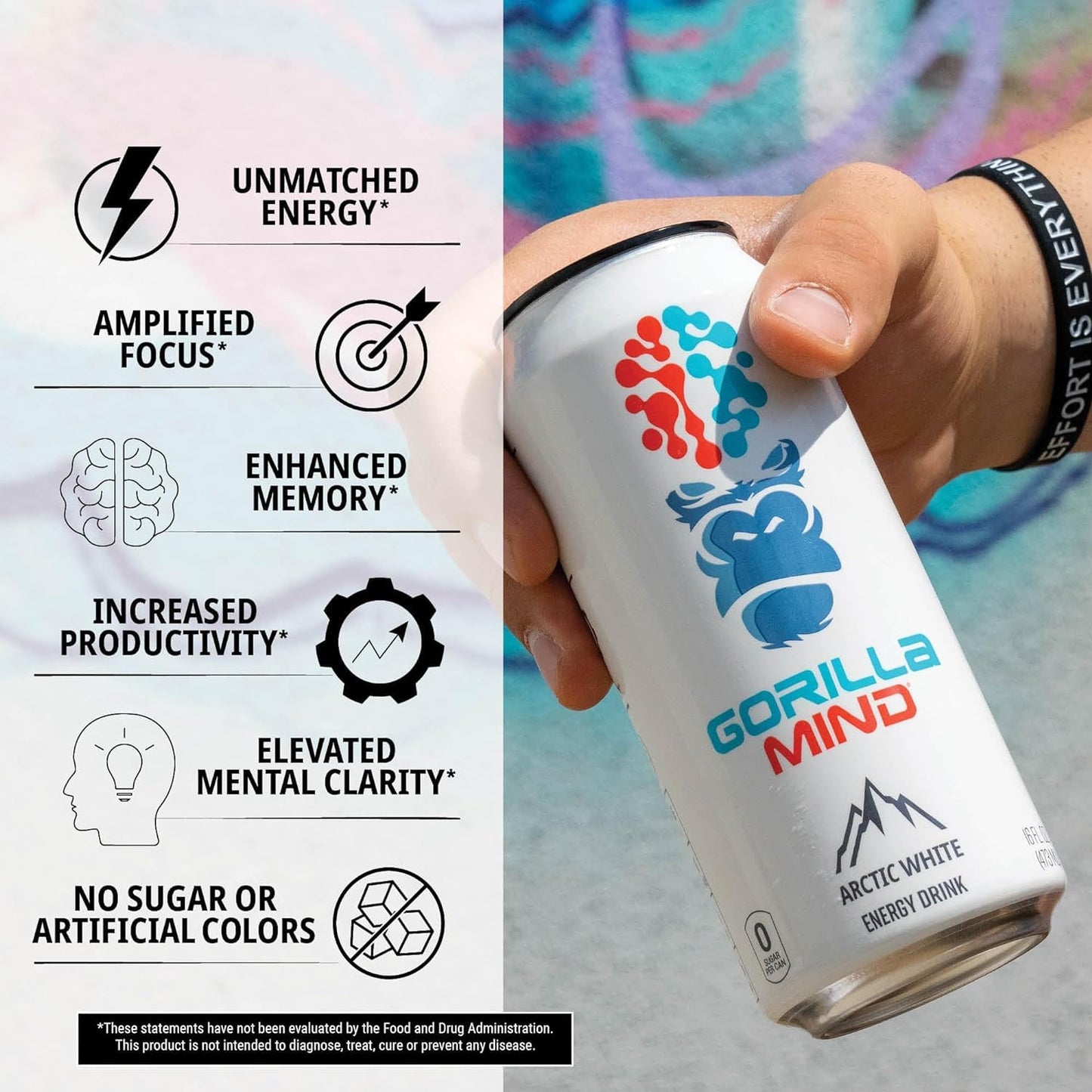 Gorilla Mind Energy Drink 16oz, 12-Pack | 200mg Caffeine, N-Acetyl-L-Tyrosine, Alpha-GPC, Uridine, Saffron,