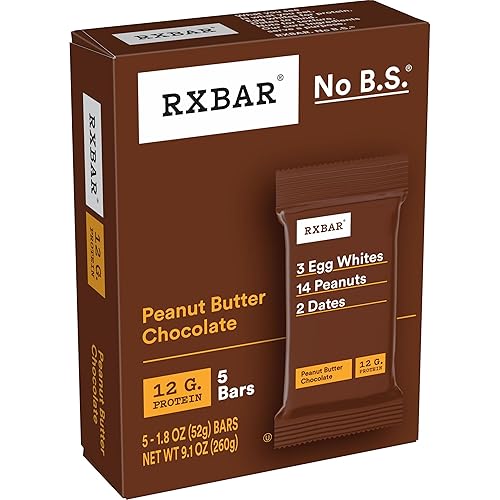 RXBAR Protein Bars, Protein Snack, Snack Bars, Peanut Butter Chocolate, 9.1oz Box (5 Bars)