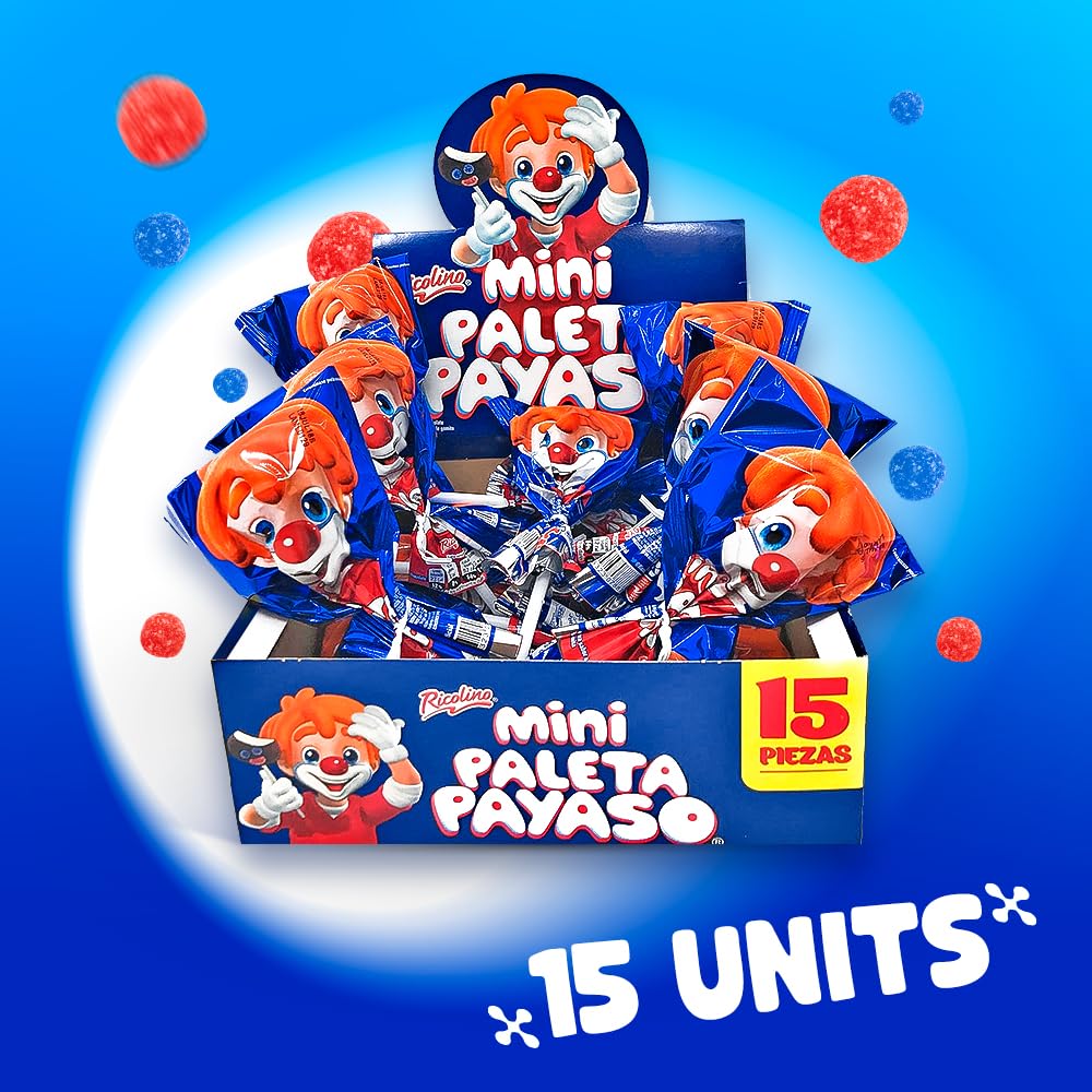 RICOLINO Mini Paleta Payaso Lollipop - Chocolate Covered Marshmallow, 15 Count, Multicolor
