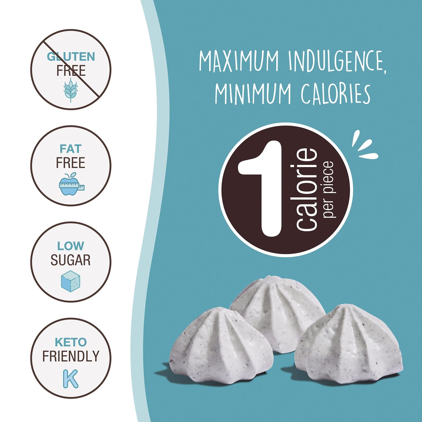 Don'Tworry Keto Friendly Merengue Cookies | Only 1 Calorie Per Piece! | 2 Pack - Cookies And Cream | Healthy Candy, Gluten Free