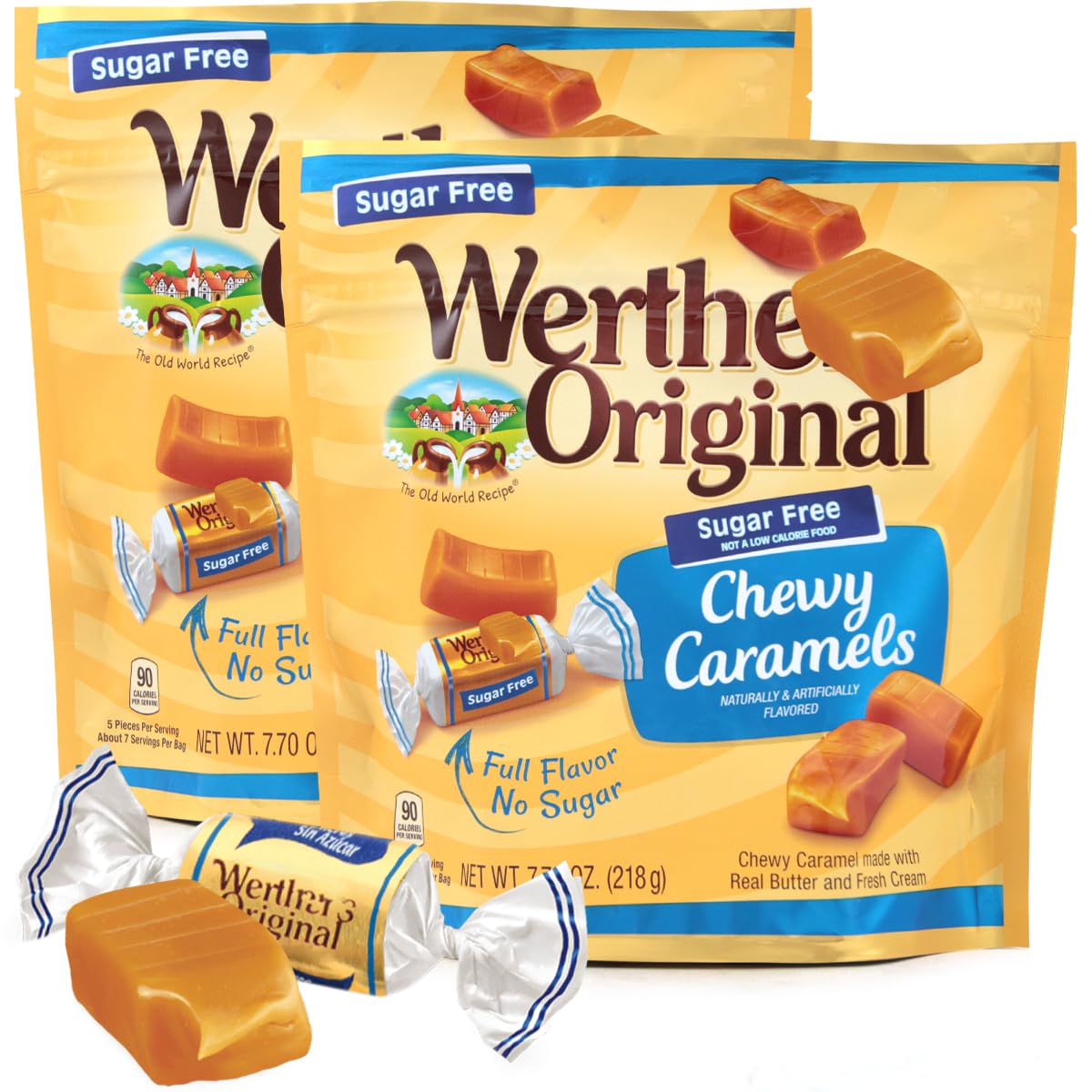 WertherS Oriflavor Blendal Chewy Caramel Candy  Individually Wrapped WertherS Chewy Caramels  Ideal Sugar Free Candy  Perfect Sugar Free Caramel For Chewy Candy Lovers. 2 Pack 7.7Oz Each.