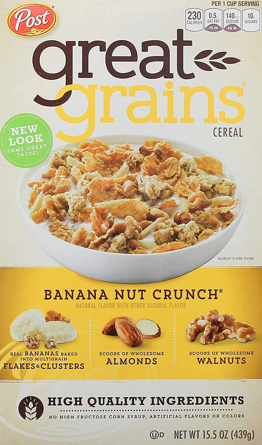 Post Great Grains Banana Nut Crunch Rte Cereal Banana Nut Crunch Flake And Cluster Box 15.5 Ounces 1