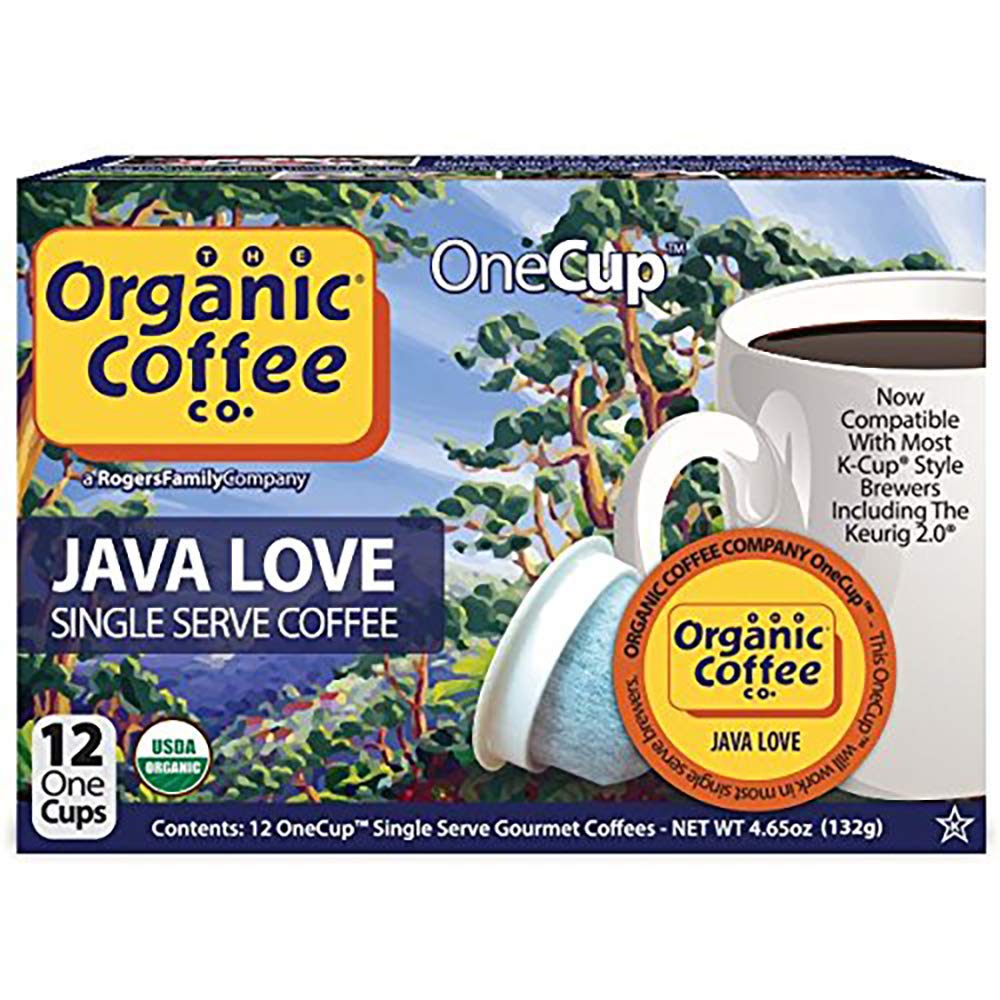 The Organic Coffee Co. Compostable Coffee Pods - Java Love (12 Ct) K Cup Compatible Including Keurig 2.0, Medium Roast, Usda Org