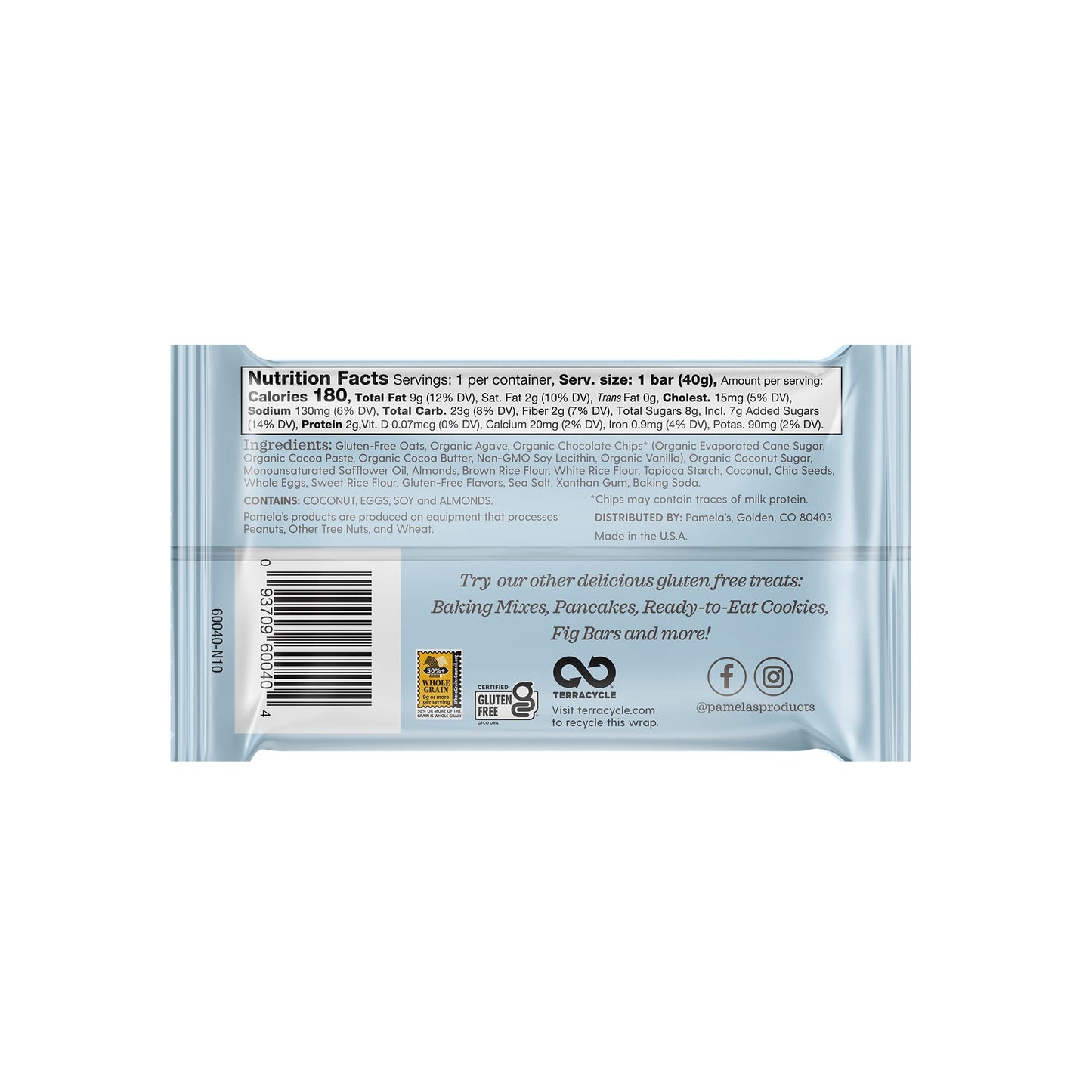 Pamelas Bar Oat Ccnut Chc Chp 5Pk