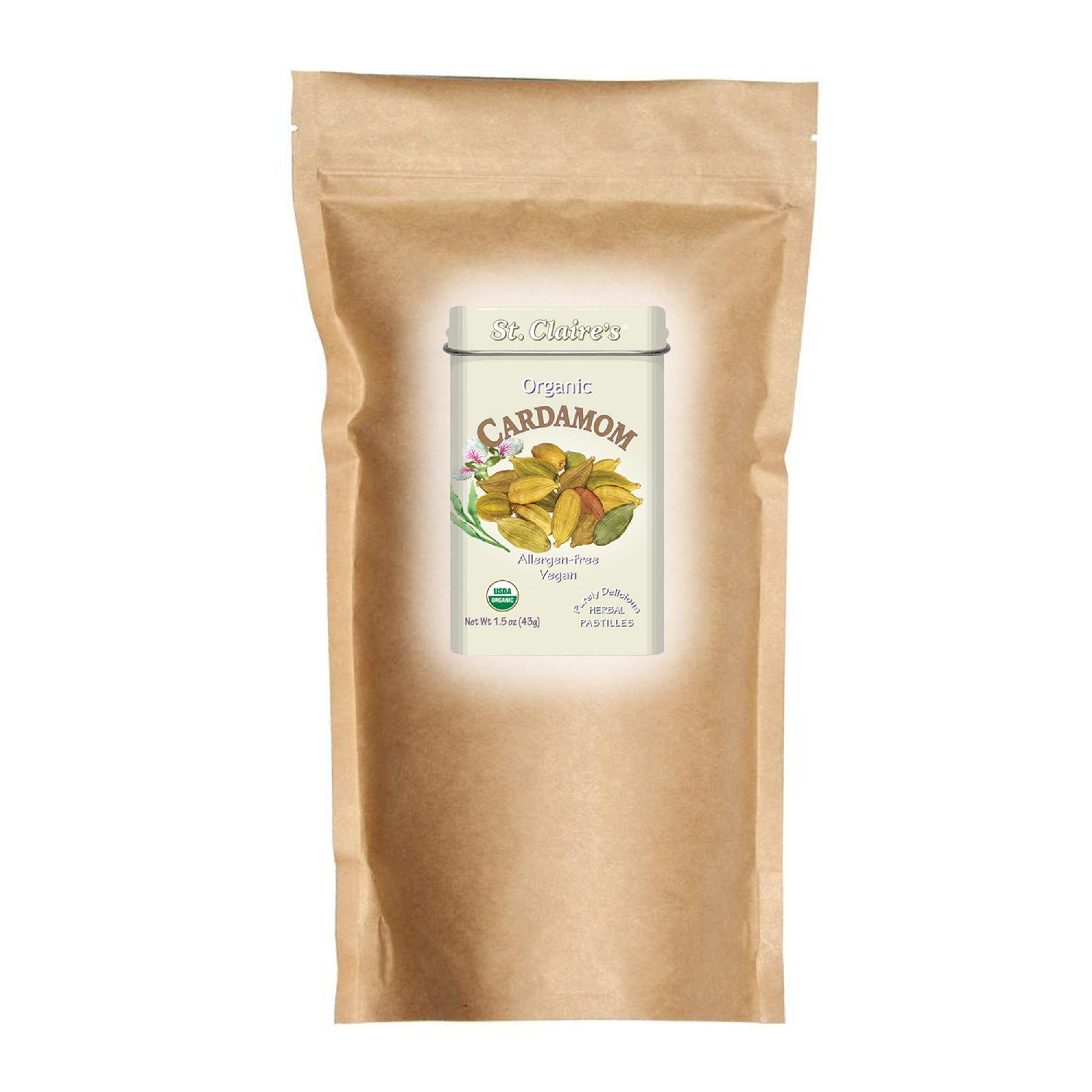 St. Claire'S Organic Herbal Pastilles, (Cardamom, 27 Ounce Refill Bag) | Gluten-Free, Vegan, Gmo-Free, Plant-Based, Allergen-Fre