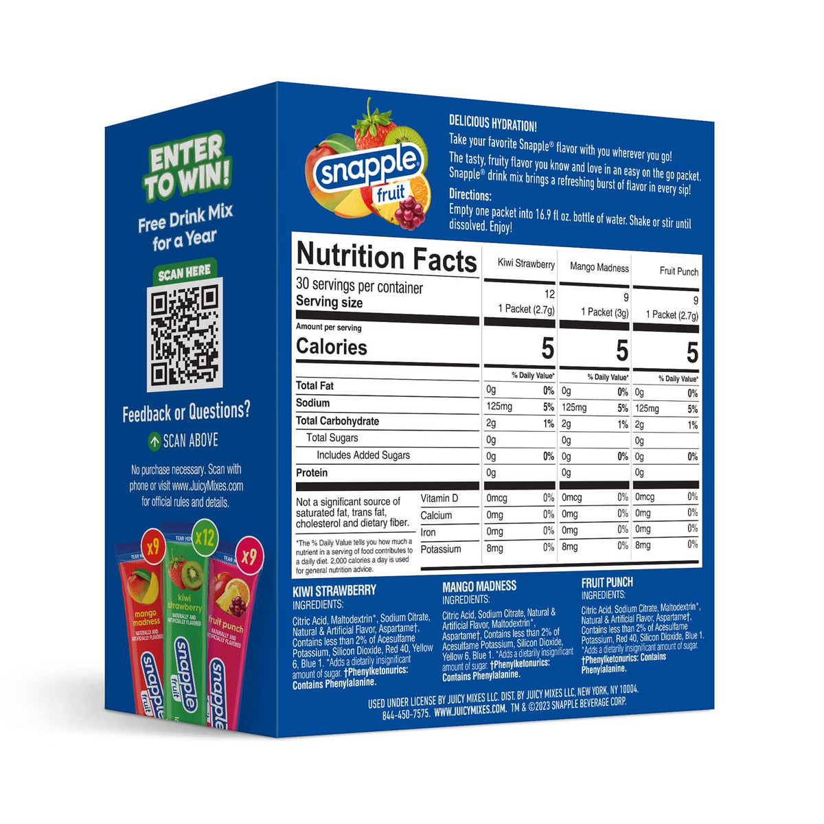 Snapple Powder Drink Mix Variety Pack - 30 Powder Sticks | Assorted Flavors, Zero Sugar | On-the-Go Hydration for Refreshing Bev
