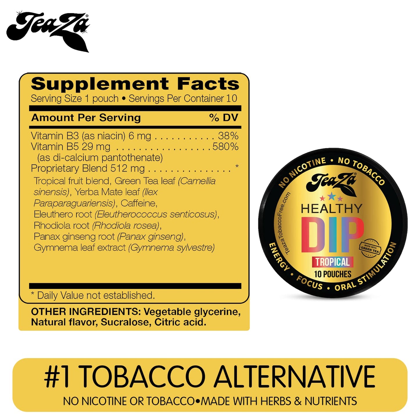 TeaZa Energy Pouches - Smokeless Chewing Alternative with Fruit Flavors, 8 Pack