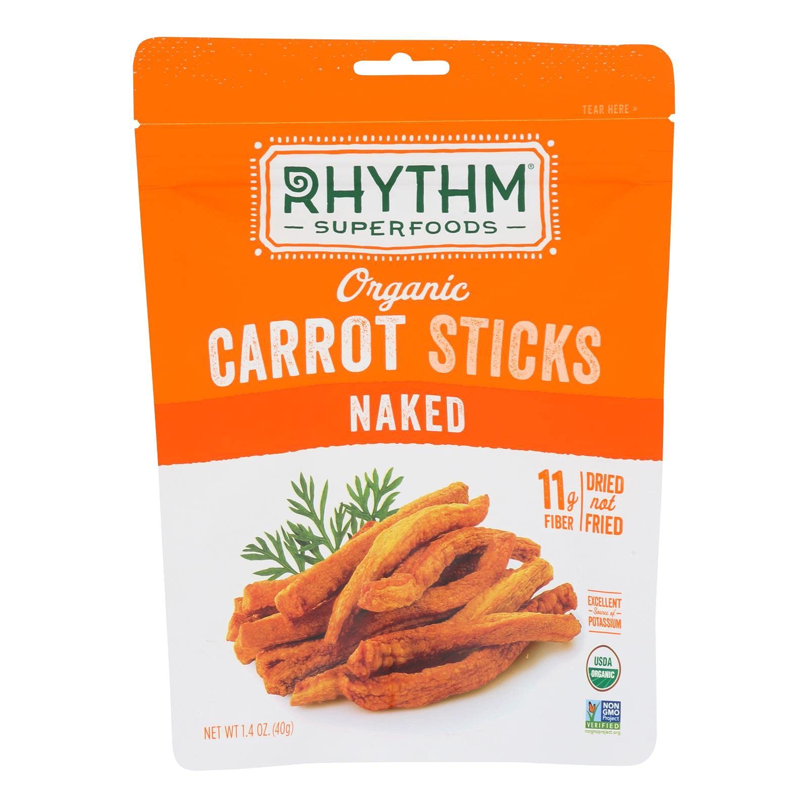 RHYTHM SUPERFOODS, CARROT STICKS, OG2, NAKED, Pack of 12, Size 1.4 OZ - No Artificial Ingredients Gluten Free Kosher Vegan 95%+ 