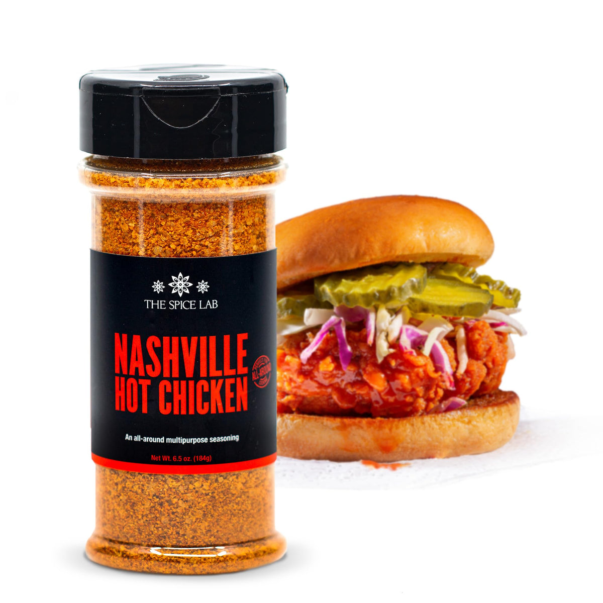 The Spice Lab Nashville Hot Chicken Seasoning, All Purpose Spicy Dry Rub, Gluten Free, 6.5 oz Shaker