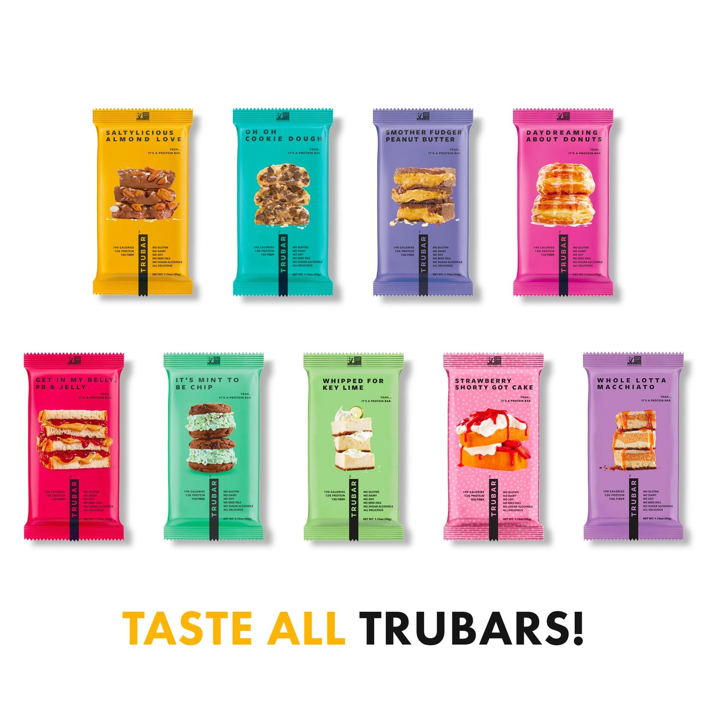 Trubar Vegan Protein Bar, Saltylicious Almond Love, Gluten Free, Plant Based, High Fiber, Dairy Free, Low Fat, Non Gmo, No Sugar  S, 12G Lean Protein, 13G Fiber, Healthy Snack Bars, 12 Ct