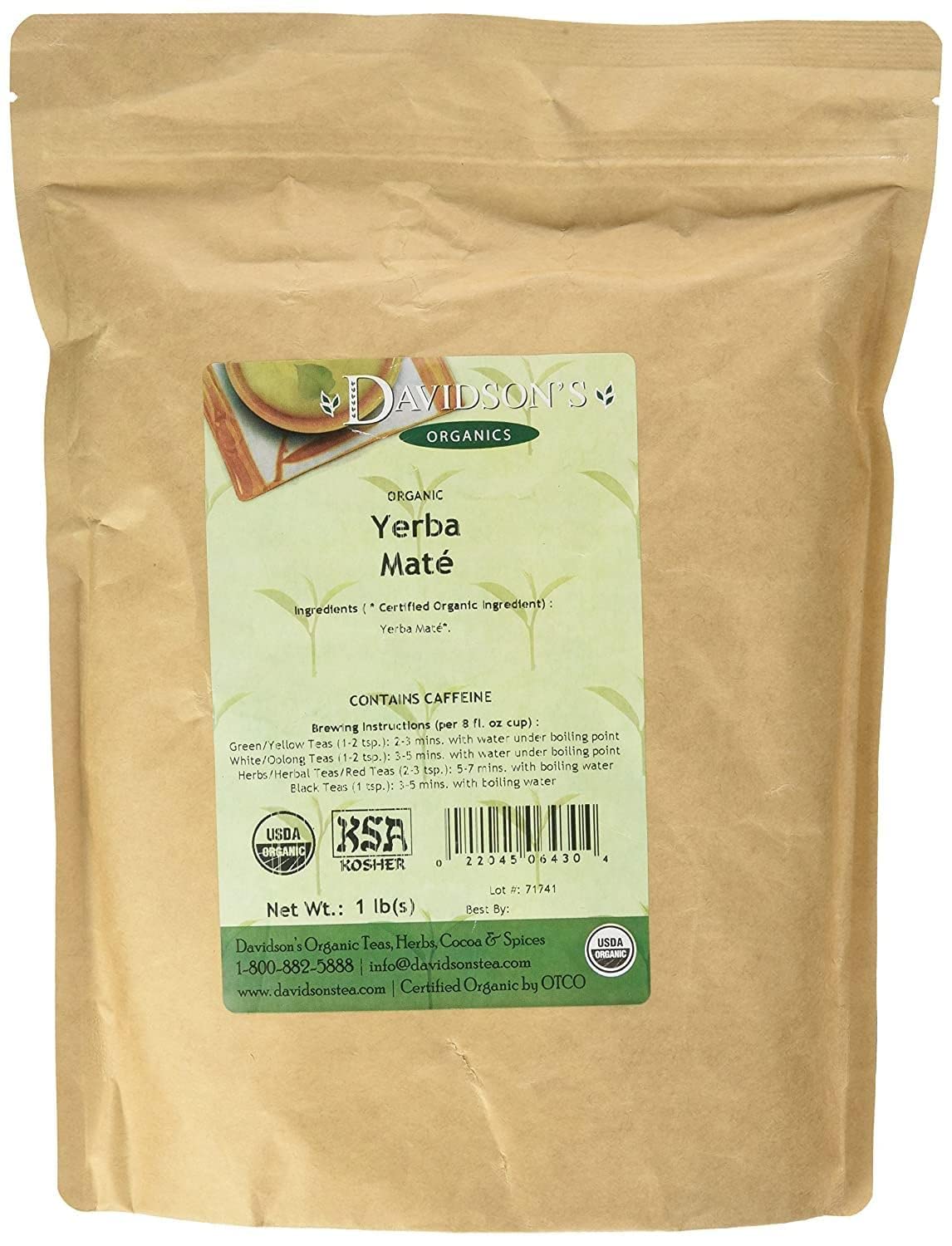 Davidsons Organics, Yerba Mate, Loose Leaf Tea, 16-Ounce Bag