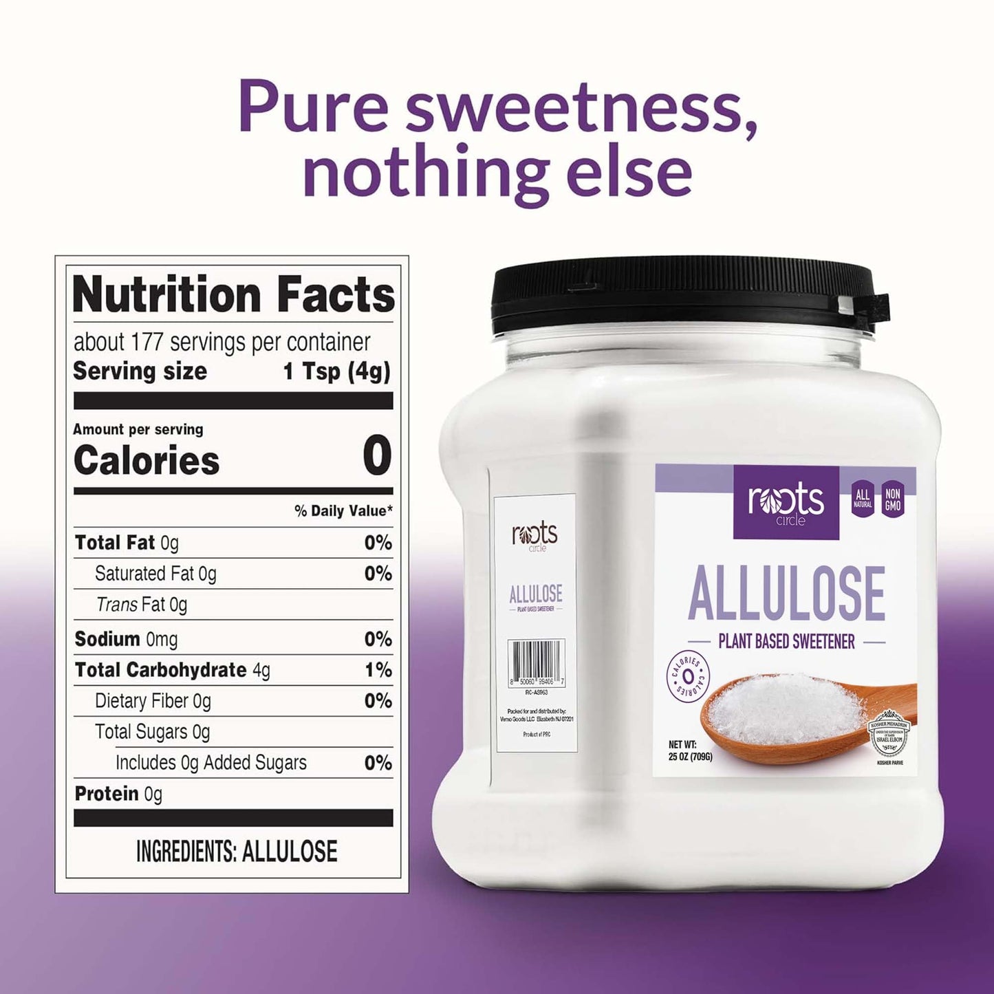 Roots Circle Allulose Sweetener - Zero Calorie Sugar Alternative - Plant-Based - 25 Ounces - Kosher, Non-GMO, Gluten-Free