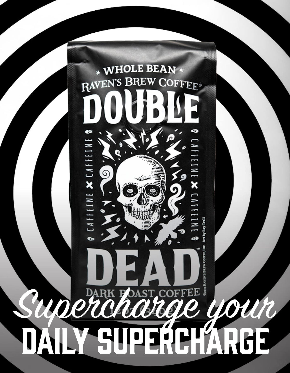 Raven’s Brew Coffee Double Dead Dark Roast Ground Coffee, High Caffeine, 12 oz