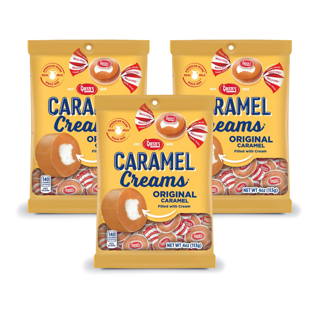 Goetzes Candy Vanilla Caramel Creams - 4 Ounce Bags - 3 Pack - Fresh from the Factory