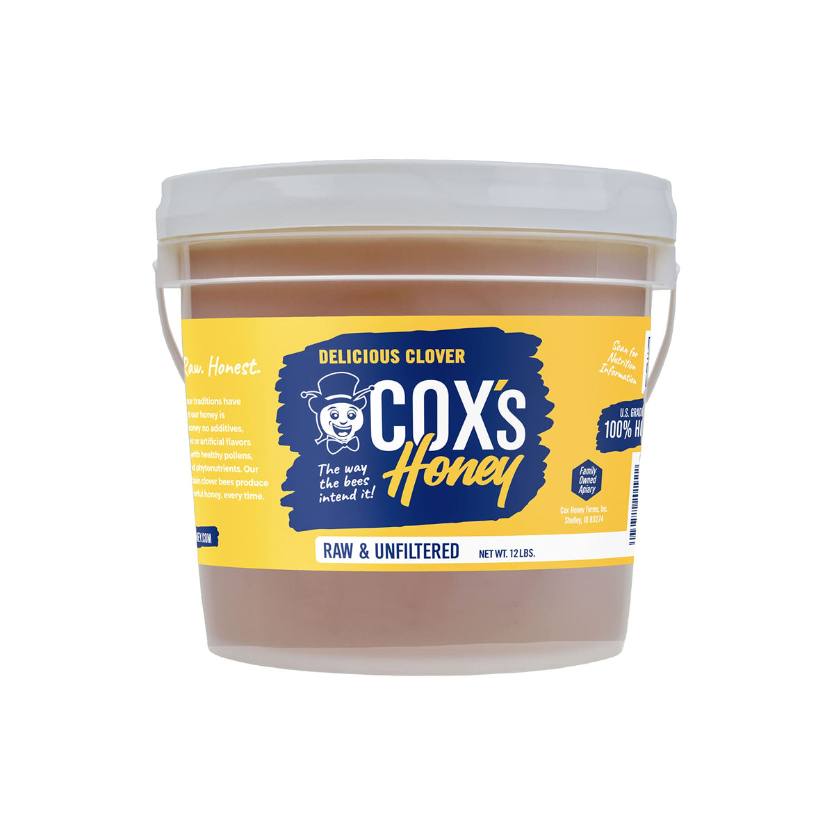 Coxs Honey - Bulk Honey Raw Unfiltered, 12 LBS | 100% Pure Clover Delicious Honey - Product of the USA