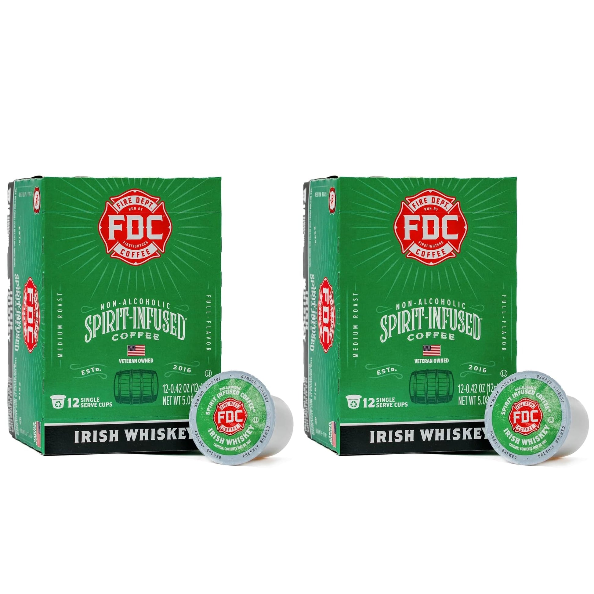 Fire Department Coffee Irish Whiskey Coffee K-Cups, Non-Alcoholic, 24 Pods, Veteran Owned, Roasted in the USA