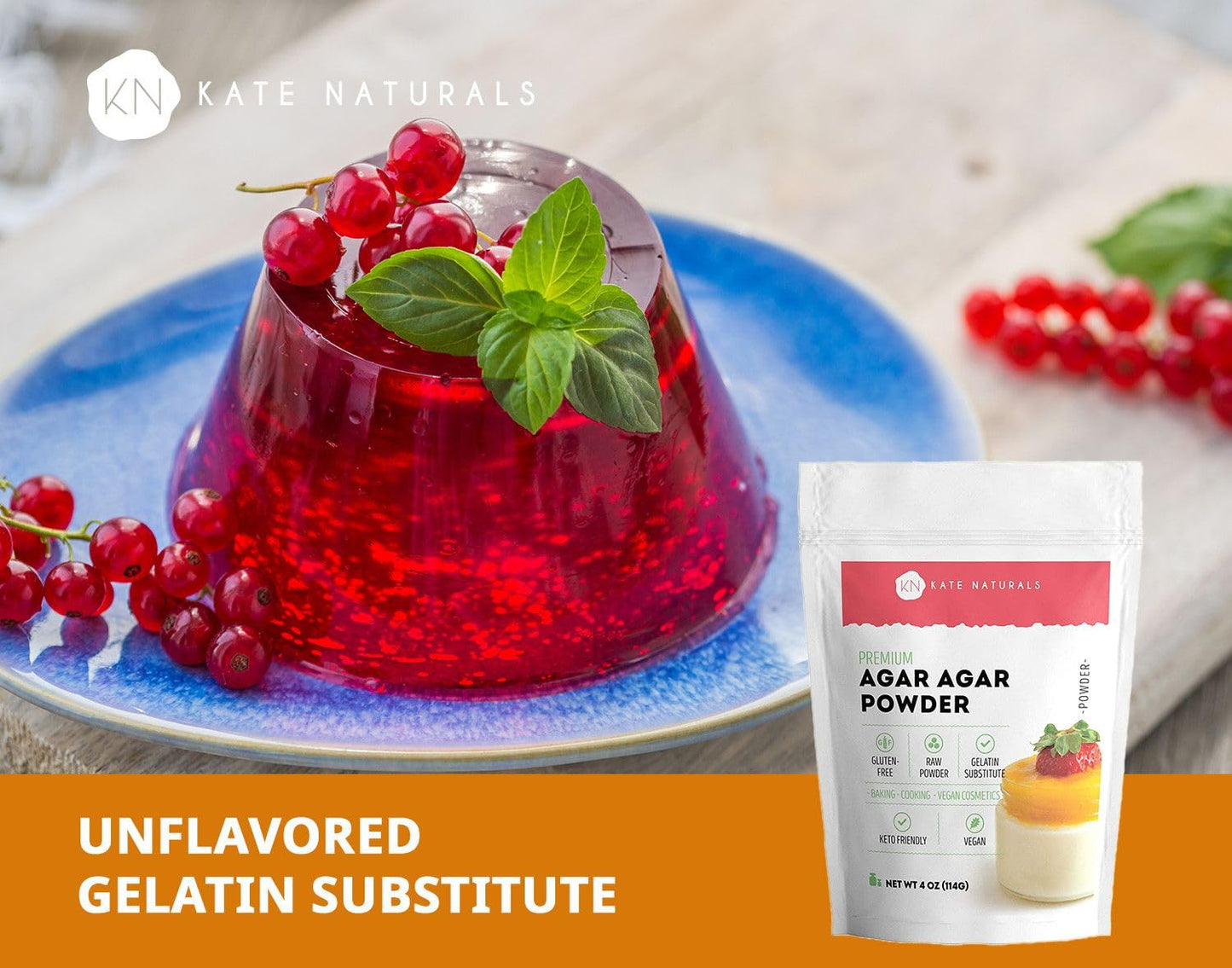Kate Naturals Agar Agar Powder - Vegan Gelatin Substitute, 4oz, Unflavored, Plant-based, Perfect for Cooking & Petri Dishes