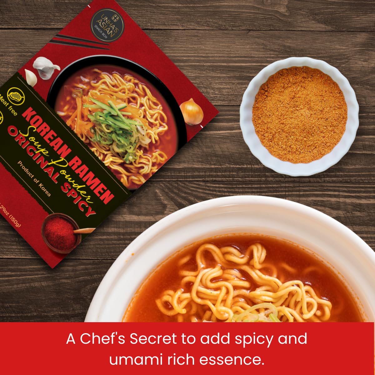 Korean Ramen Soup Seasoning Powder, Hot And Spicy Flavor, Vegan Instant Broth Mix, 5.29 Oz Pack – Product Of Korea