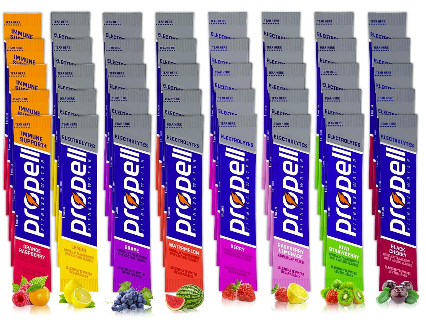 ALL 8 FLAVORS Powder Packets Variety Pack, Total 40 Packets of 8 Different Flavors: Lemon, Watermelon, Black Cherry, Grape, Berr