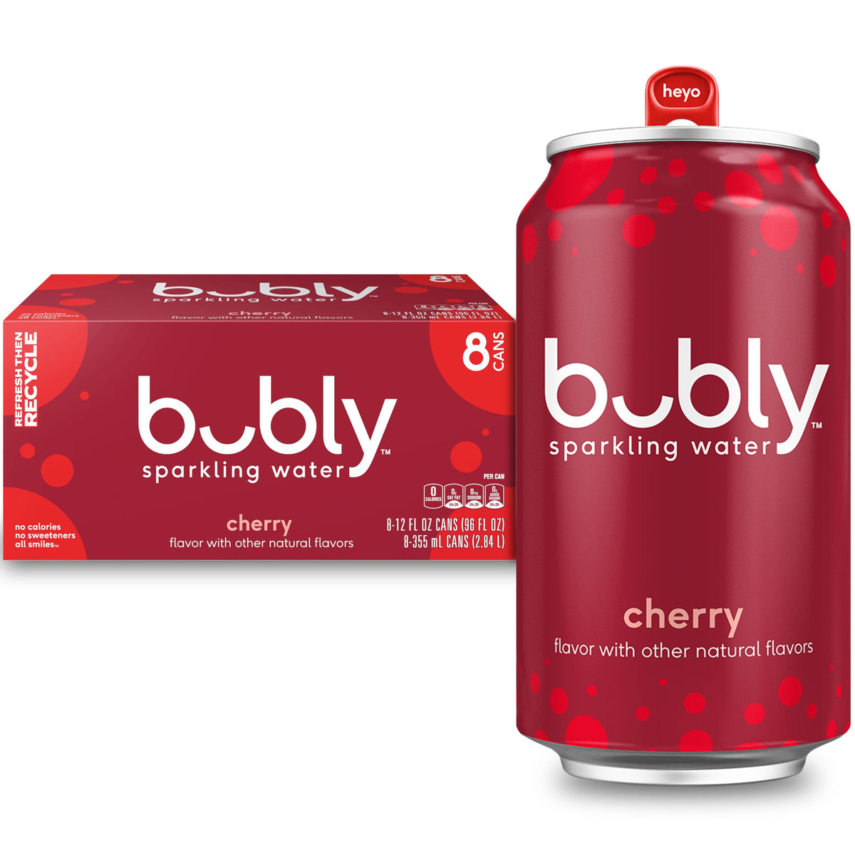 bubly Sparkling Water, Cherry, Zero Sugar & Zero Calories, Seltzer Water, 12 Fl Oz Cans (Pack of 8)
