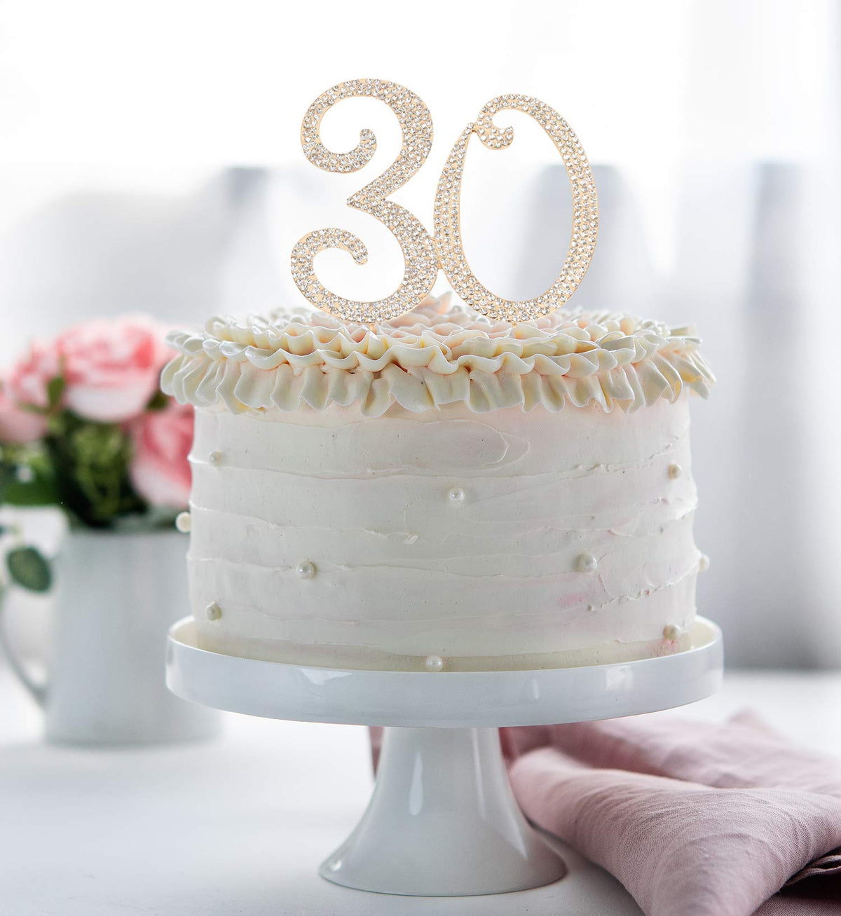 Hatcher lee 30th Birthday Cake Topper - Bling Crystal Gold Decoration, Model HCL-016
