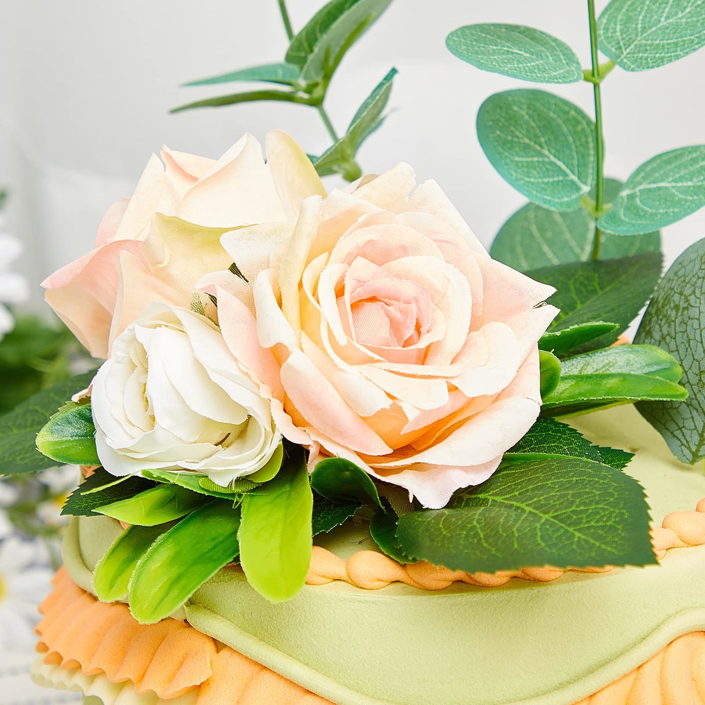 Taiyin Flower Cake Topper Set, 9 Pcs Boho Decorations, Eucalyptus Floral Decor for Wedding, Birthday, Anniversary, Light Pink