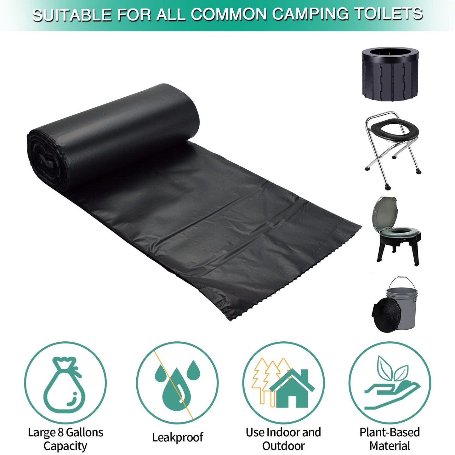 Sailortenx 80 Portable Toilet Bags 100% Compostable 8 Gallon Camping Toilet Bags Use With 5 Gallon Bucket Toilet Waste Bags, Dis