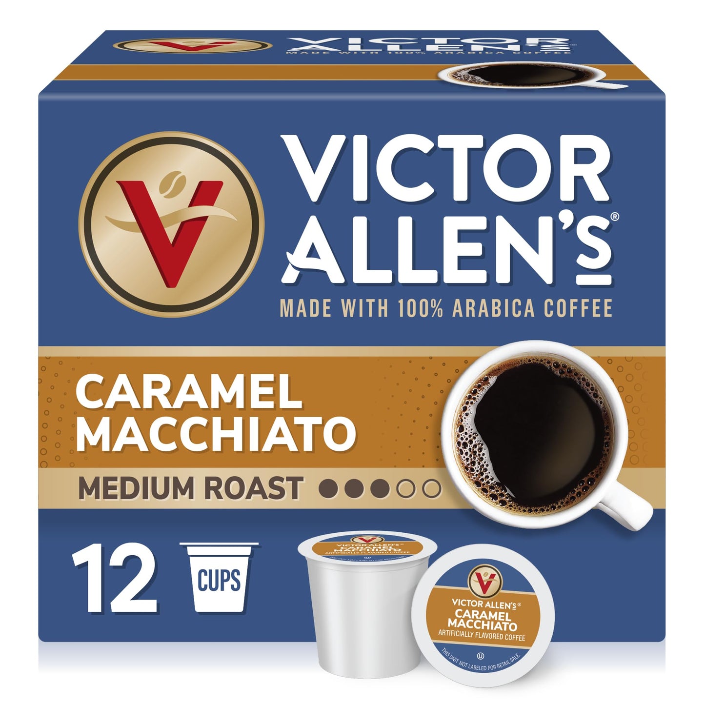Victor Allens Coffee Caramel Macchiato Flavored Coffee Pods, Medium Roast, 12 Count, Compatible with Keurig K-Cup Brewers, Brown