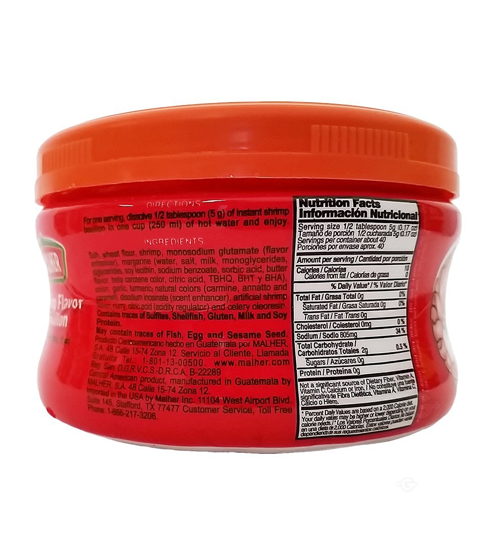 Malher Shrimp Bouillon - Consome de Camaron, Pack of 18, 7 oz Each - Flavorful Seafood Stock for Cooking